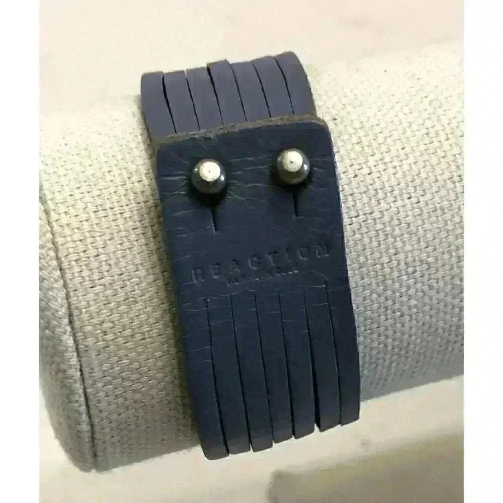 Kenneth Cole Reaction Blue‎ Leather Multi Strand Cuff Bracelet Stud Closure 7in